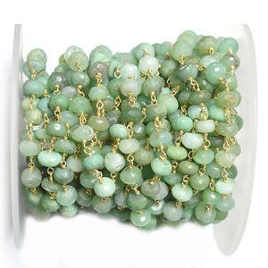 Chrysoprase Rondelle Forme Argent Sterling Plaqué Or Chapelet Fil Chaîne Pour Bijoux - Product Image 1