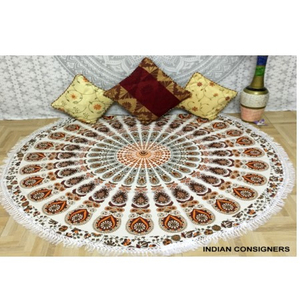 Arc-en-ciel Mandala Fleur Roundie Serviette Doux Coton Hippie Mur Art Yoga Tapis Tissé À La Main Pique-Nique Serviette De Plage par Des Artistes Indiens - Product Image 2