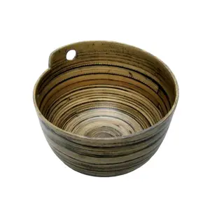black painted coiled bamboo bowl