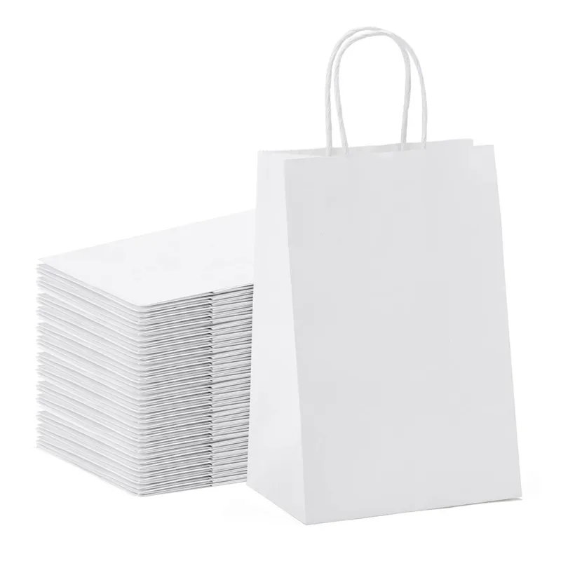 Wholesale white paper bag with handle rope with your own logo square bottom