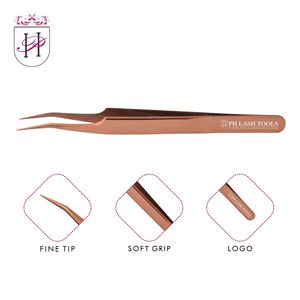 Rose Gold Volume 12mm 35deg Eyelash Extension Tweezer with Your Company Logo, Heavy Duty Stainless Steel Eyelash Tweezer - Product Image 6