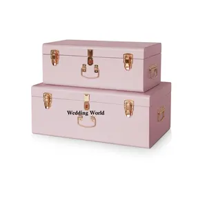 价格实惠的铁行李箱粉色粉末涂层手工新储物容器矩形复古金属行李箱