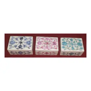 Caja de Regalo de Joyería con Incrustaciones de Mármol Blanco, Diseño Atractivo Hecho a Mano, Forma Rectangular Multicolor, para Regalos y Decoración - Product Image 1