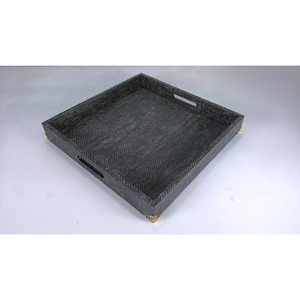 Bandeja Cuadrada para Servir, Hecha a Mano, con Bordes de Chapa de Madera, Diseño Faux Boa, Color Gris Claro, 0.45x0.45x0.065, Modelo 071, DAPHOCO Vietnam, para Té y Comida - Product Image 3