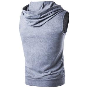 Hauts à capuche musclés sans manches pour hommes, sweat-shirt à capuche décontracté basique vente en gros OEM conception personnalisée coton polaire - Product Image 4