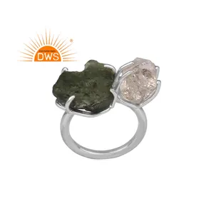 แหวนโมลด์และเฮอร์คิเมอร์พลอยอัญมณีจากธรรมชาติสีเงินสเตอร์ลิง - Product Image 1