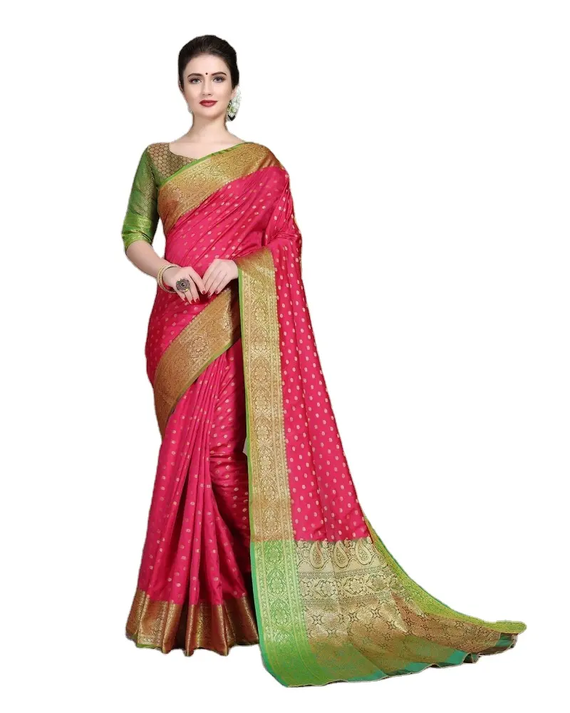 Kanchipuram sari tessuti a mano con bella combinazione di colori per abiti da sposa e occasioni speciali
