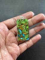 Solide 92.5 Sterling Silver Rectangle Turquoise Pendentif Personnalisé Grande Pierre Gemme Croix Motif Naturel Cuivre Turquoise Bijoux Hommes