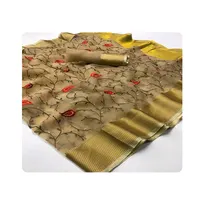 Красивый сари для ручной работы с тканевыми салфетками и золотой тяжелой границей от индийского оптового продавца