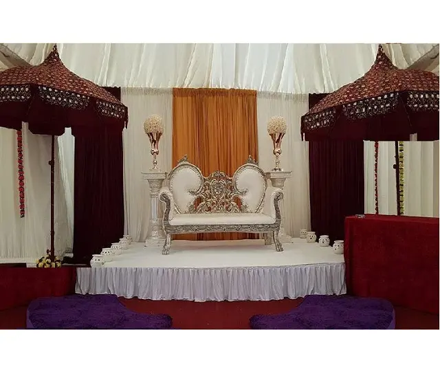 Modern White & Silver Wedding Couch Royal Throne Wedding 2 Seater Sofa Silver Carved Wedding Sofa Love-Seat