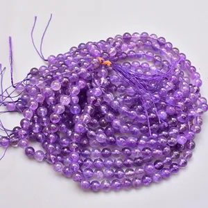 Cuentas de piedra Natural de 8mm para fabricación de pulseras, abalorios redondos de amatista de alta calidad - Product Image 1