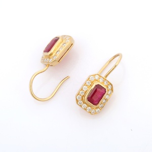 Boucles d'oreilles en or jaune massif 14 carats faites à la main en diamant rubis bijoux fins pour cadeau de fiançailles et d'anniversaire de mariage pour femmes - Product Image 3