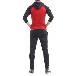 Custom Logo Men's Raglan Sleeve Pullover Hoodie With Black Jogger Pants Plain Tracksuit - Product Image 2