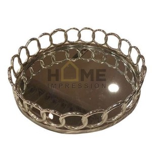 Plateau miroir en verre de luxe verre vin plateau en verre court verre à vin plateau de service plateau de parfum en métal et en verre plateau à cadre plaqué or - Product Image 1