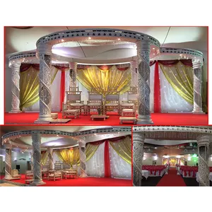 Wit Indiase Crystal Acryl Bruiloft Mandap Prachtige Indoor Bruiloft Ivoor Kristal Mandap Half Jali Circulaire Mandap Voor Bruiloft