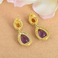 Boucles d'oreilles saphir bleu, meilleure vente, améthyste à facettes, pierres précieuses ovales Citrine, argent Sterling 925 Rhodium plaqué or, bijoux Dangle