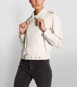 เสื้อแจ็คเก็ตหนังแกะสีขาวหม่นสำหรับทุกเพศ,เสื้อไบค์เกอร์มีซิปปิดสี - Product Image 2