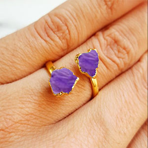 Améthyste Brut-Bonheur 2 Pierre Électrolytique Sterling Bague En Argent-Cadeau Anneaux-Pierre Anneau - Product Image 4