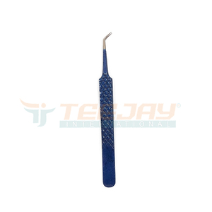 Pince à épiler 12cm pour extensions de cils, accessoire de soins de beauté, avec poignée en diamant, logo personnalisé, bleu foncé, 45 degrés - Product Image 1