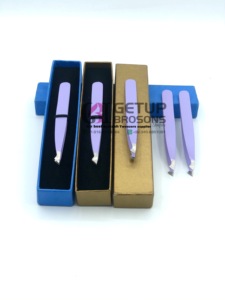Professionnel de haute qualité violet poudre revêtement en acier inoxydable sourcil Extension pince à épiler pointe argentée Logo personnalisé outils de beauté - Product Image 4