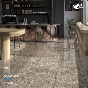 Newest Design 60x60cm Grey Full Body Porcelain Floor Glossy Tiles Non-Slip Interior Decoration Tiles Wholesale Price in India - Product Image 3