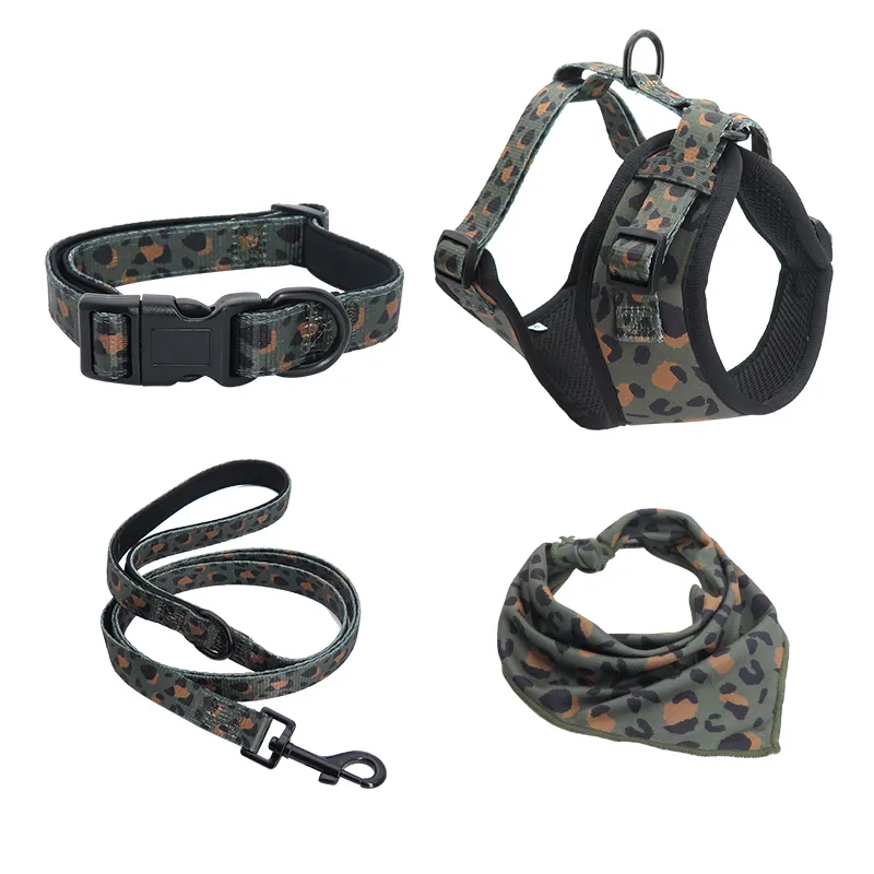 Fashion Soft No Pull Adjustable Dog Harness Leash Collar Poop Bag Holder Set Dog Collar Leash Harness Set