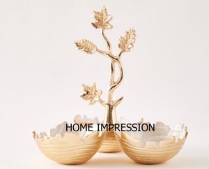 ชามเสิร์ฟมีสไตล์มาใหม่ขอบโค้งสีขาวสลักโลหะขัดเงาสำหรับตกแต่ง - Product Image 3