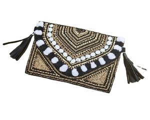 Traditional Designer Black Classy Hand Beaded Chain Wallet Clutch Purse - Product Image 1
