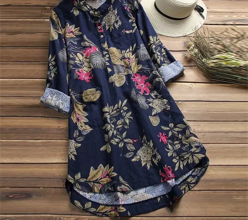 Plus Size Shirts Women Floral Blouse 2019 Women Casual Button Shirts Vintage Floral Bohemian Blouses & Tops