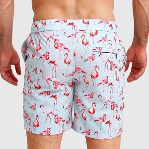 Shorts pour hommes en lin, décontractés, coupe classique et ajustée, taille mi-haute élastique, entrejambe de 5 pouces, à enfiler, imprimé flamant rose, pour l'été et la plage - Product Image 6