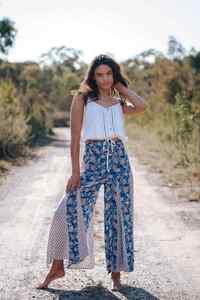 กางเกงลำลองสตรีลายดอกไม้,กางเกงพลาซโซพิมพ์ลายดอกไม้ขากว้างสวมใส่สบายทรงหลวมสำหรับรีสอร์ท - Product Image 6