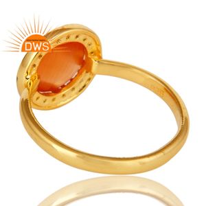 CZ Peach Moonstone Anillo de piedras preciosas Ronda Plata esterlina Chapado en oro Anillos de plata Fabricante Proveedor Colección vintage - Product Image 3