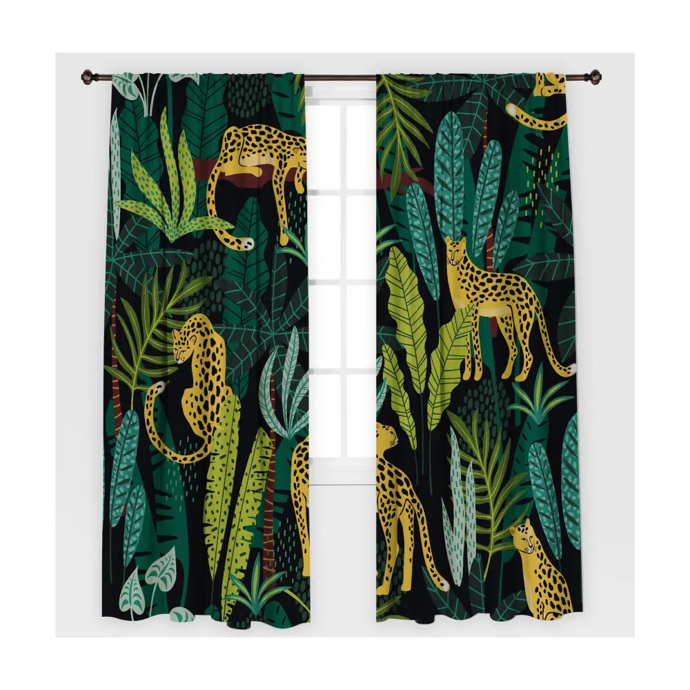 Best Selling - Animal Print Curtain / Drapes for Living Room Dining Room Bed Room with 2 Panel Set - Multiple Sized Orange Green