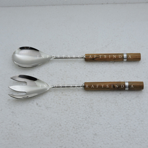 Madera de Acacia con mango de resina y acero inoxidable, herramientas de mano chapadas en plata hechas a mano para ensalada, accesorios de cocina, servidor de ensaladas - Product Image 6