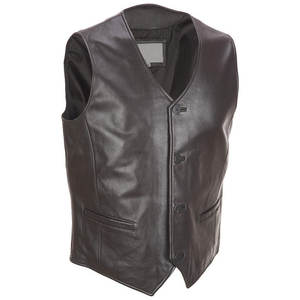 Dark <b>Brown</b> Leather Casual Slim Short Design Top Trending Plus Size Men's Motorcycle <b>Vest</b> for Winter - Product Image 4