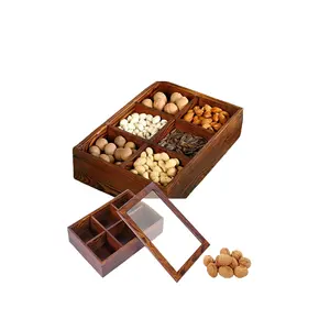 Handmade Wood Dry Fruits Box With Glass Lid Superior Quality Solid Wood Dry Fruits Box For Wedding Gifts Use