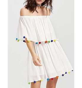 Haute qualité femmes Sexy vêtements de plage hors épaule gland hauts pour filles Boho gitane fantaisie nouvelle tendance rayonne tunique robe Mini taille - Product Image 1