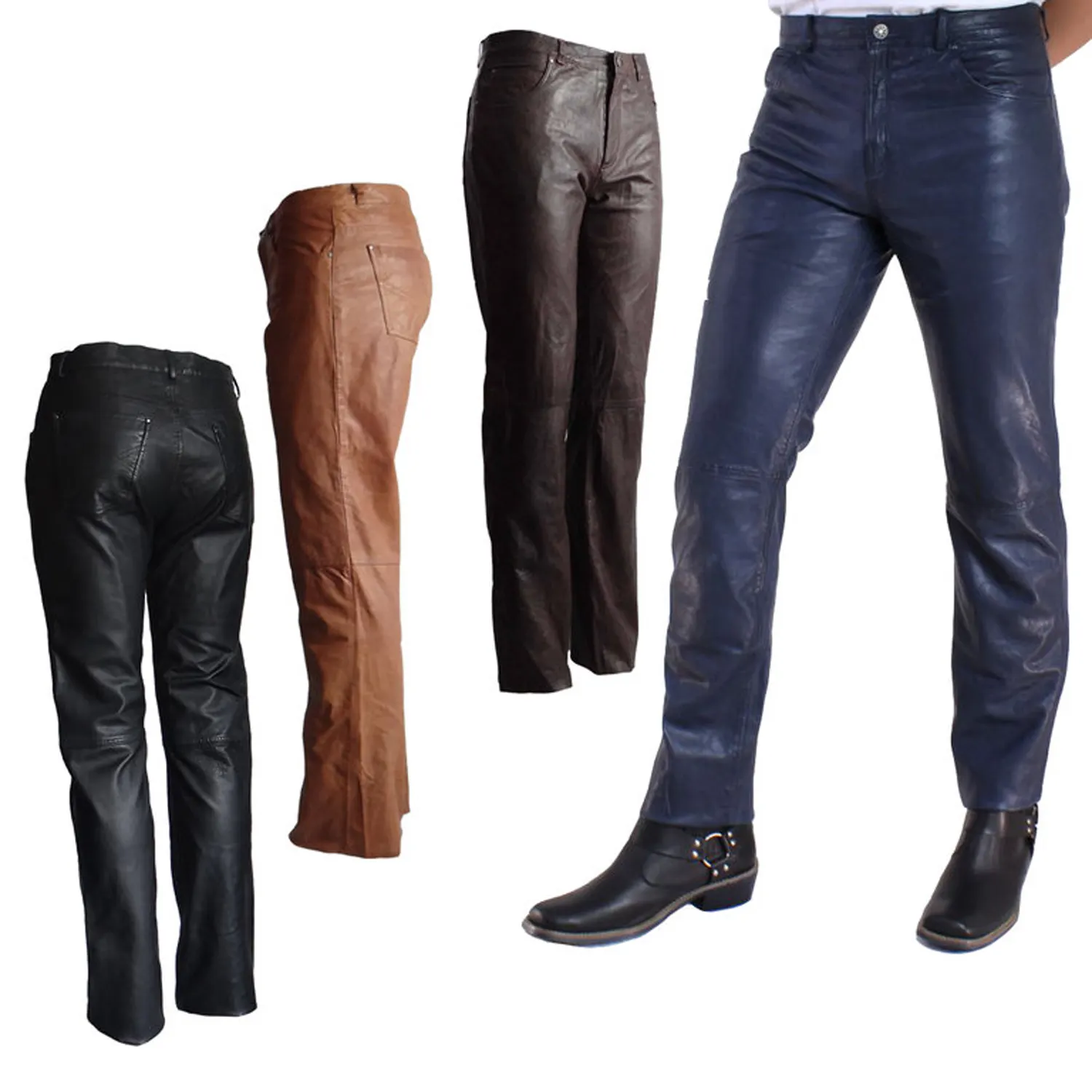 OEM Latest Style Men Cow Hide Leather Pants Fashionable Design Men Black Color Faux Pu Leather Trousers Straight Fit pants