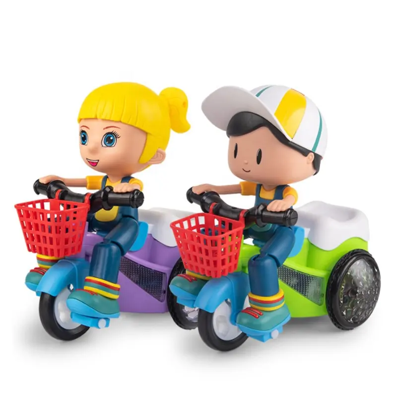 Very cute flash light music driving somersault turning stunt making electric stunt tricycle toy