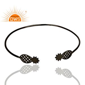 Pulsera de plata de primera ley con diseño de piña para mujer, brazalete, plata esterlina 925, color negro, oxidado - Product Image 2