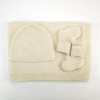 Conjunto de regalo de Cachemira de punto para bebé recién nacido, gorro de Cachemira para bebé, botines, calcetines, manta, conjunto de 3 piezas