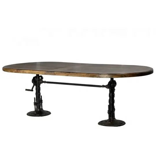 モダンな工業用鋳鉄製クランクダイニングテーブル農家スタイルのダイニングテーブル、アカシアウッドトップ