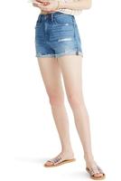 Shorts de mezclilla personalizados de verano de alta calidad al por mayor para mujer, de cintura alta, a media pierna, a la moda, tallas regulares y grandes, con botones, lavados.