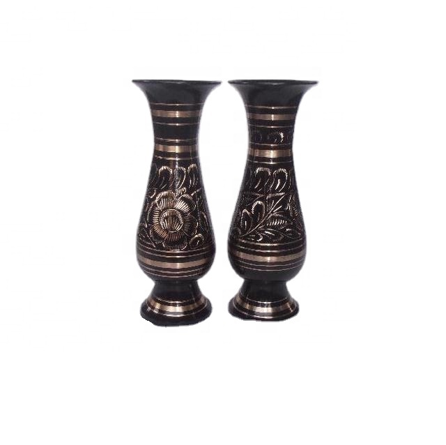 ブラックペイント インディアンフラワーベース 銅製 23cm 装飾用 VASE