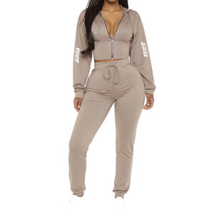 Conjunto deportivo con capucha y manga larga para mujer, ropa deportiva para Fitness, cuello con capucha, Color gris - Product Image 4