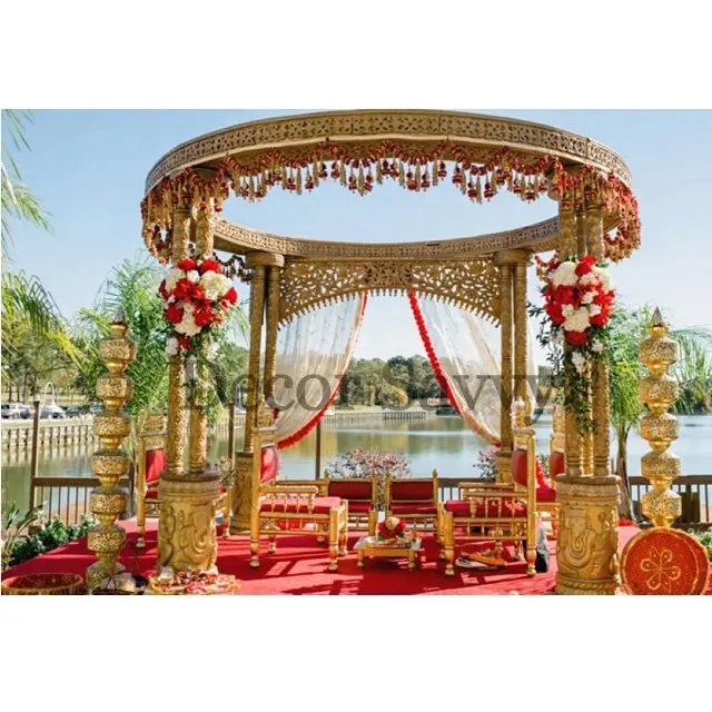 あらゆる種類の結婚式の装飾とイベントの装飾のためのチョリセットとチョーキーを備えたダブルピラーガンパティラウンドマンダップ