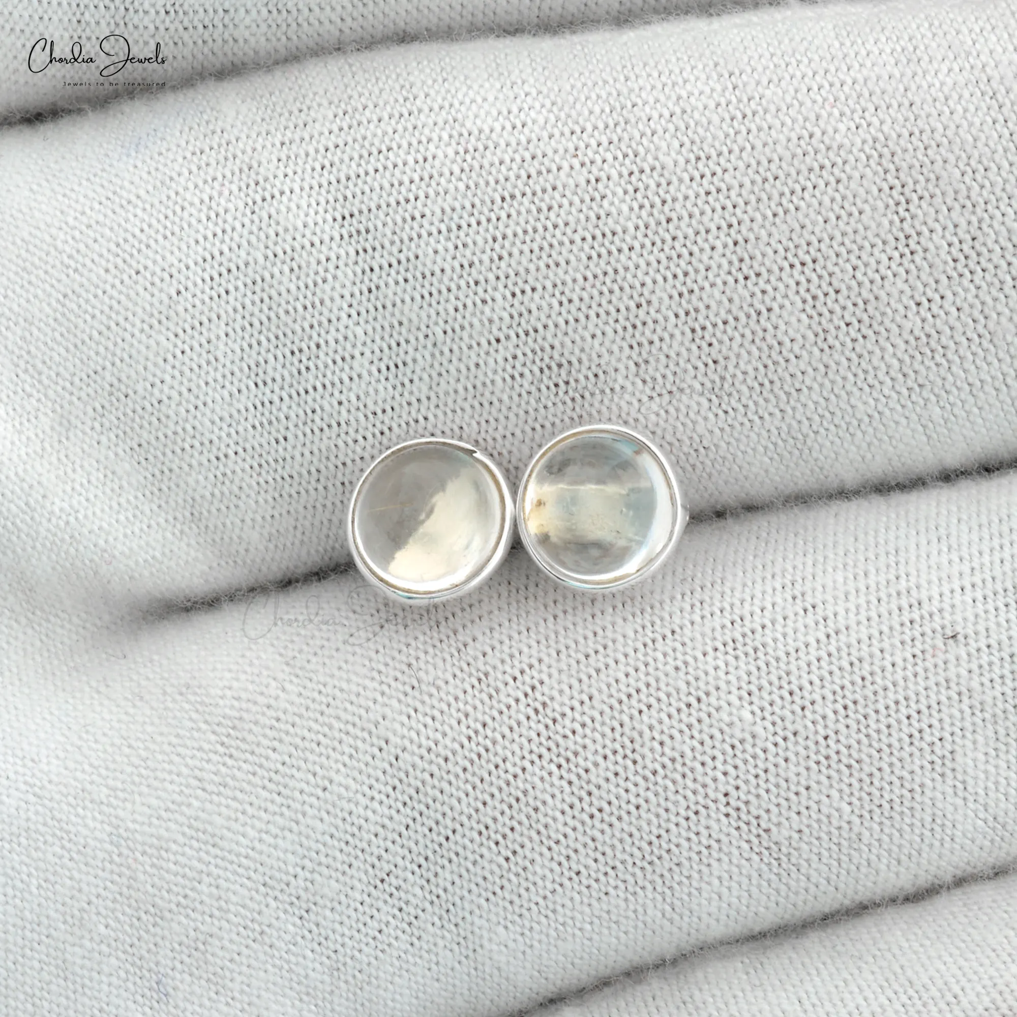Top Quality Natural White Topaz Round Cabochon Birthstone Earrings Push Back Closure Bezel Set Earrings Fashion Jewelry