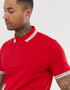 Camiseta 100% de algodón para hombre, Camisa lisa roja con cuello de Polo en blanco con Logo bordado personalizado, venta al por mayor - Product Image 3