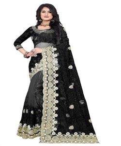 ชุดผ้าส่าหรีสีส้มสำหรับผู้หญิงอินเดียปักลายดอกไม้ผ้าไหมตาข่ายชุดงานปาร์ตี้ผ้าแพรแต่งมุกใส่ทำงานส่าหรี - Product Image 4