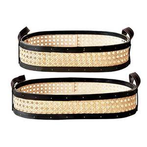 Plateau de service en rotin avec cadre en bois parfait pour les ustensiles de cuisine à la maison et le service des aliments - Product Image 4